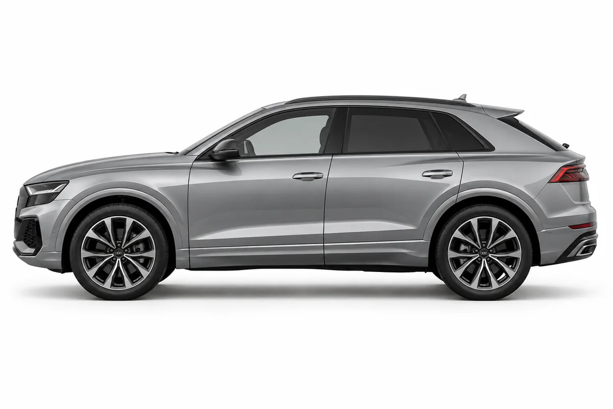 Illustrative side view of Audi Q8; model year and body style may differ