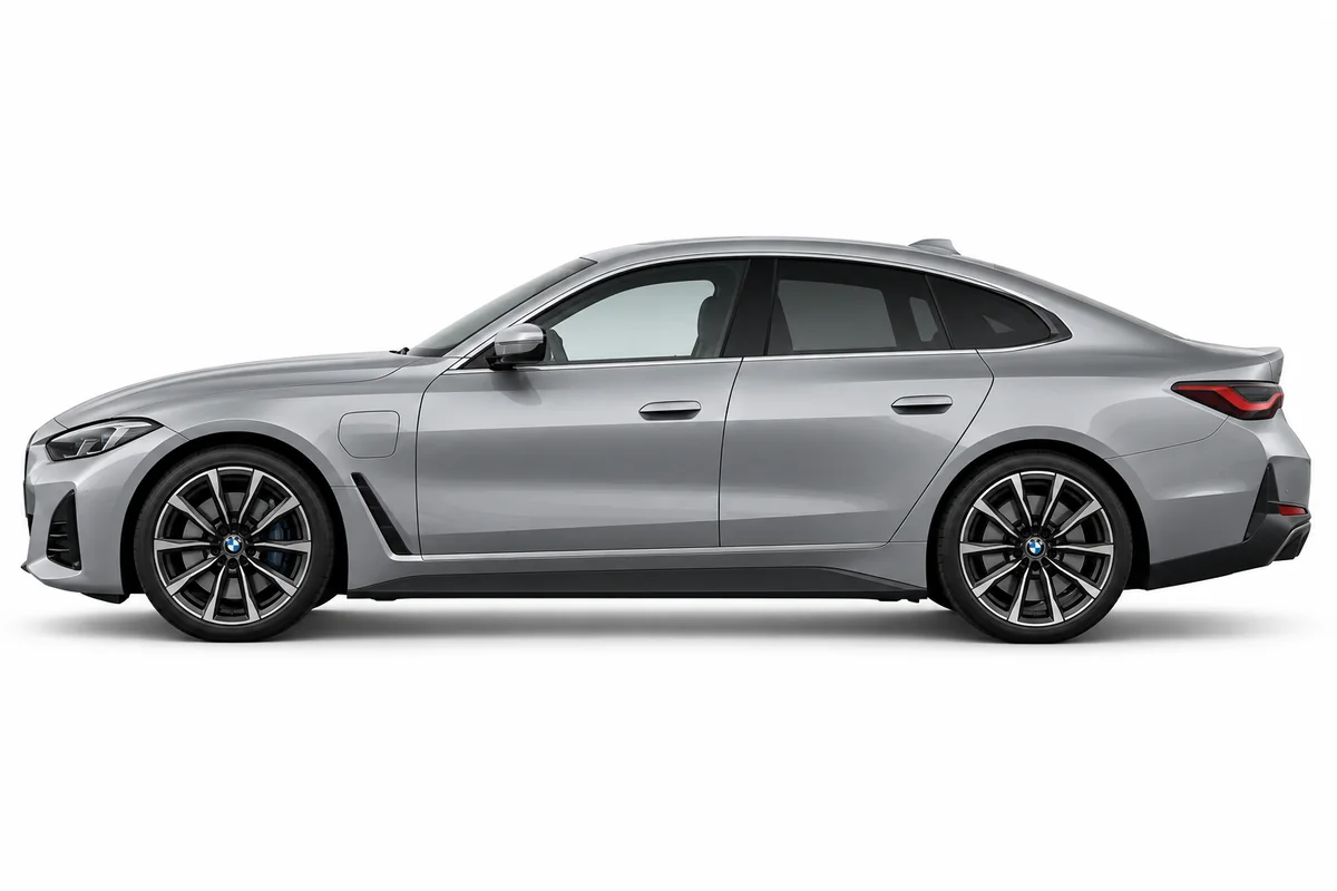 Illustrative side view of BMW i4; model year and body style may differ