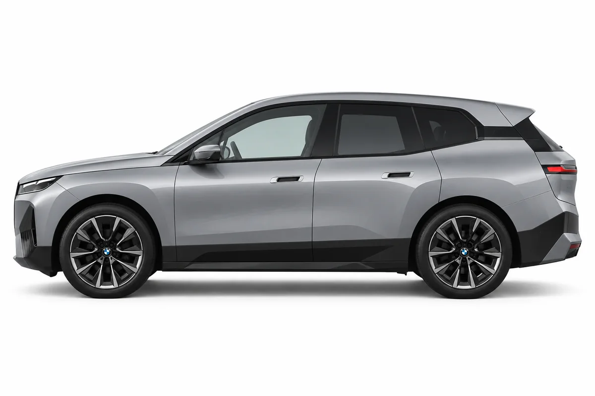 Illustrative side view of BMW iX; model year and body style may differ