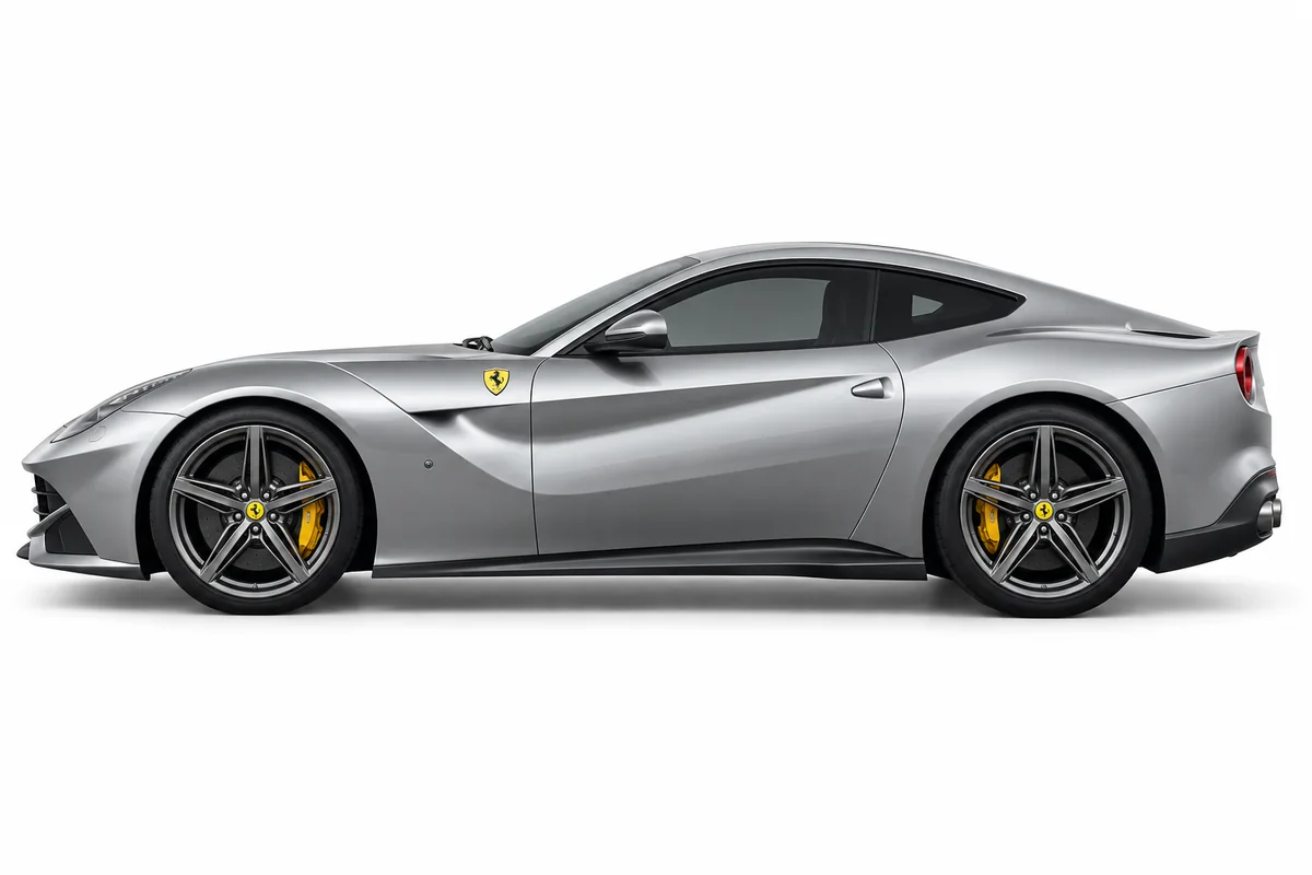 Illustrative side view of Ferrari F12; model year and body style may differ