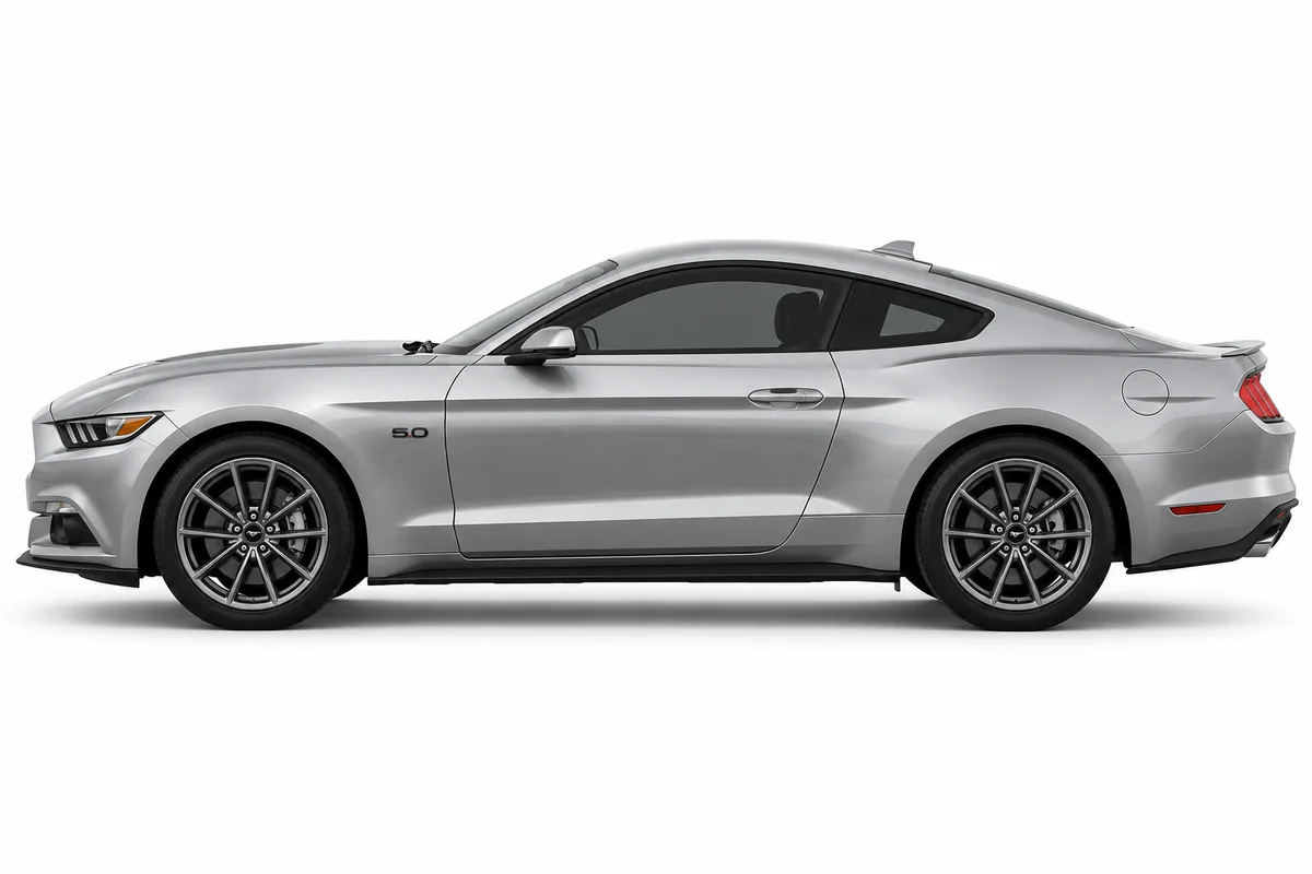 Illustrative side view of Ford Mustang; model year and body style may differ