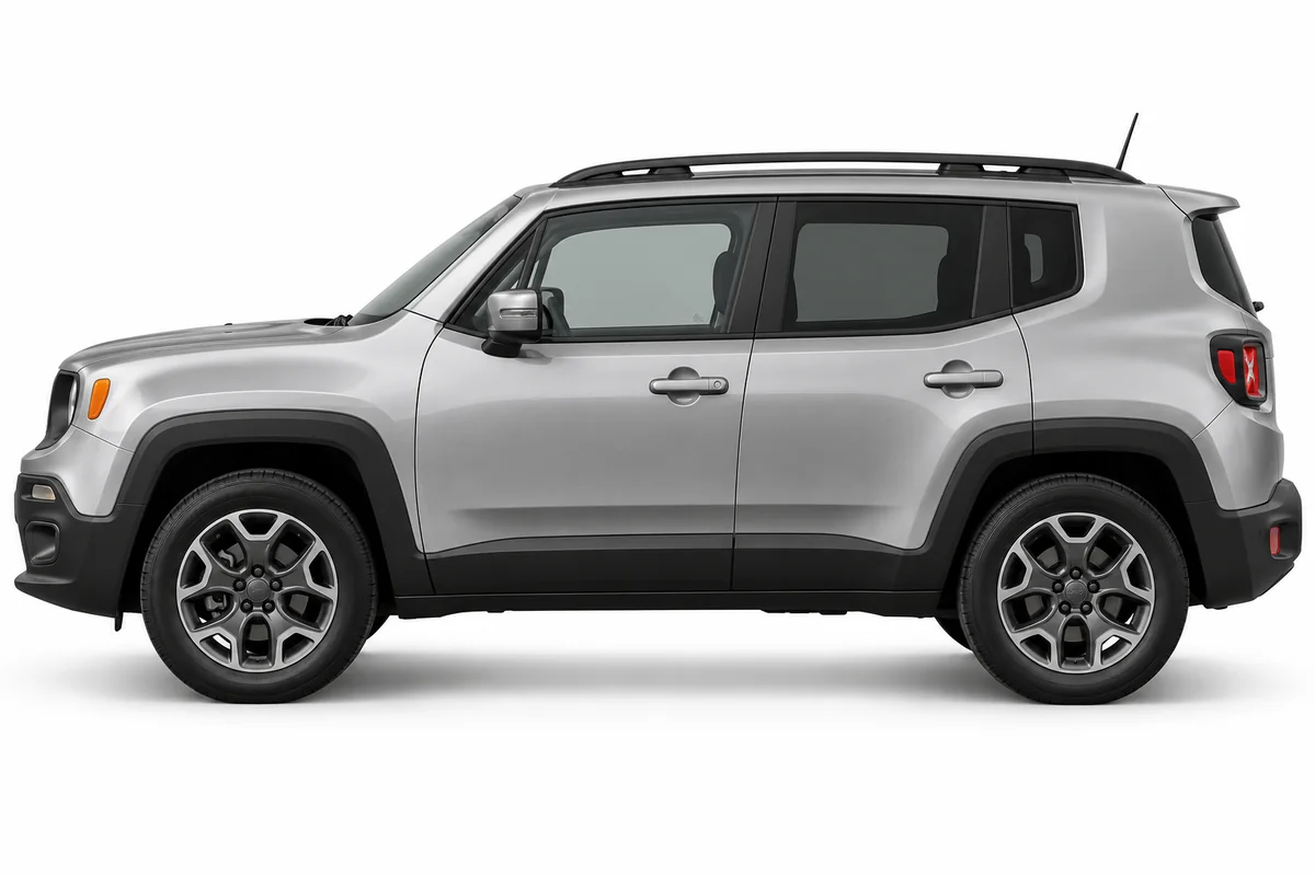 Illustrative side view of Jeep Renegade; model year and body style may differ