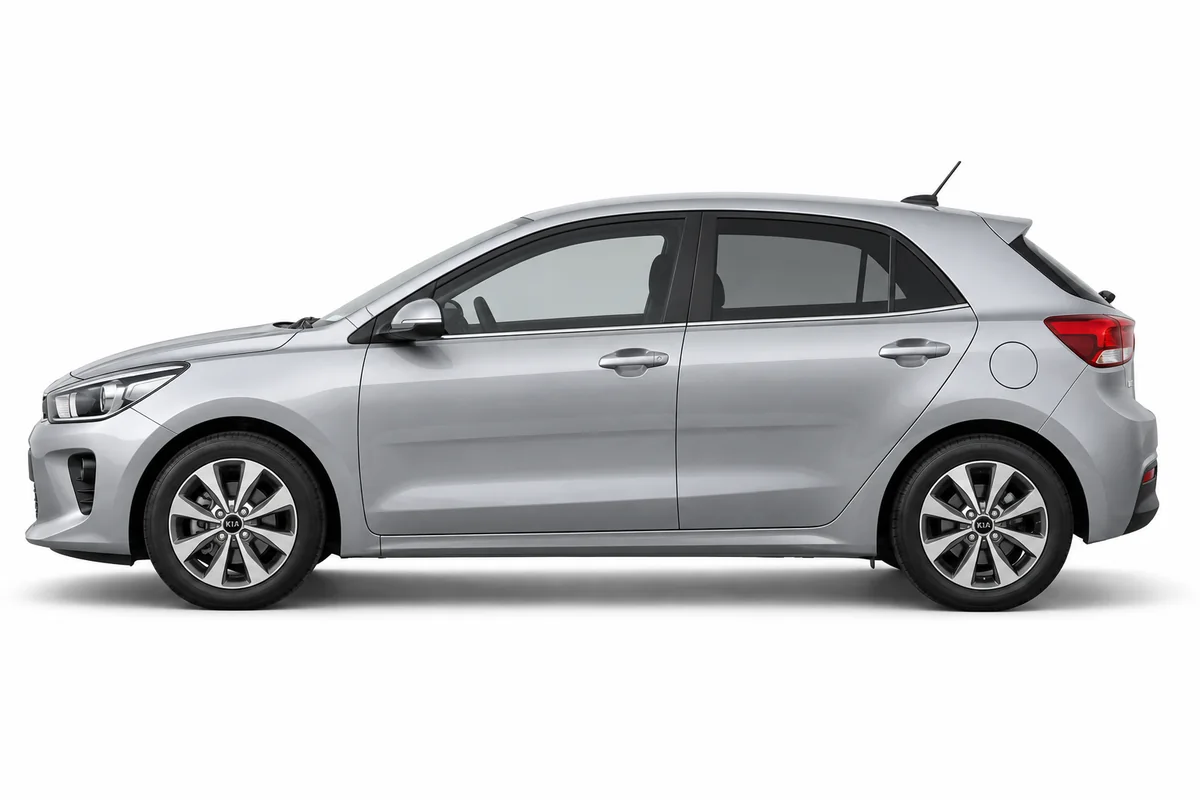 Illustrative side view of Kia RIO; model year and body style may differ