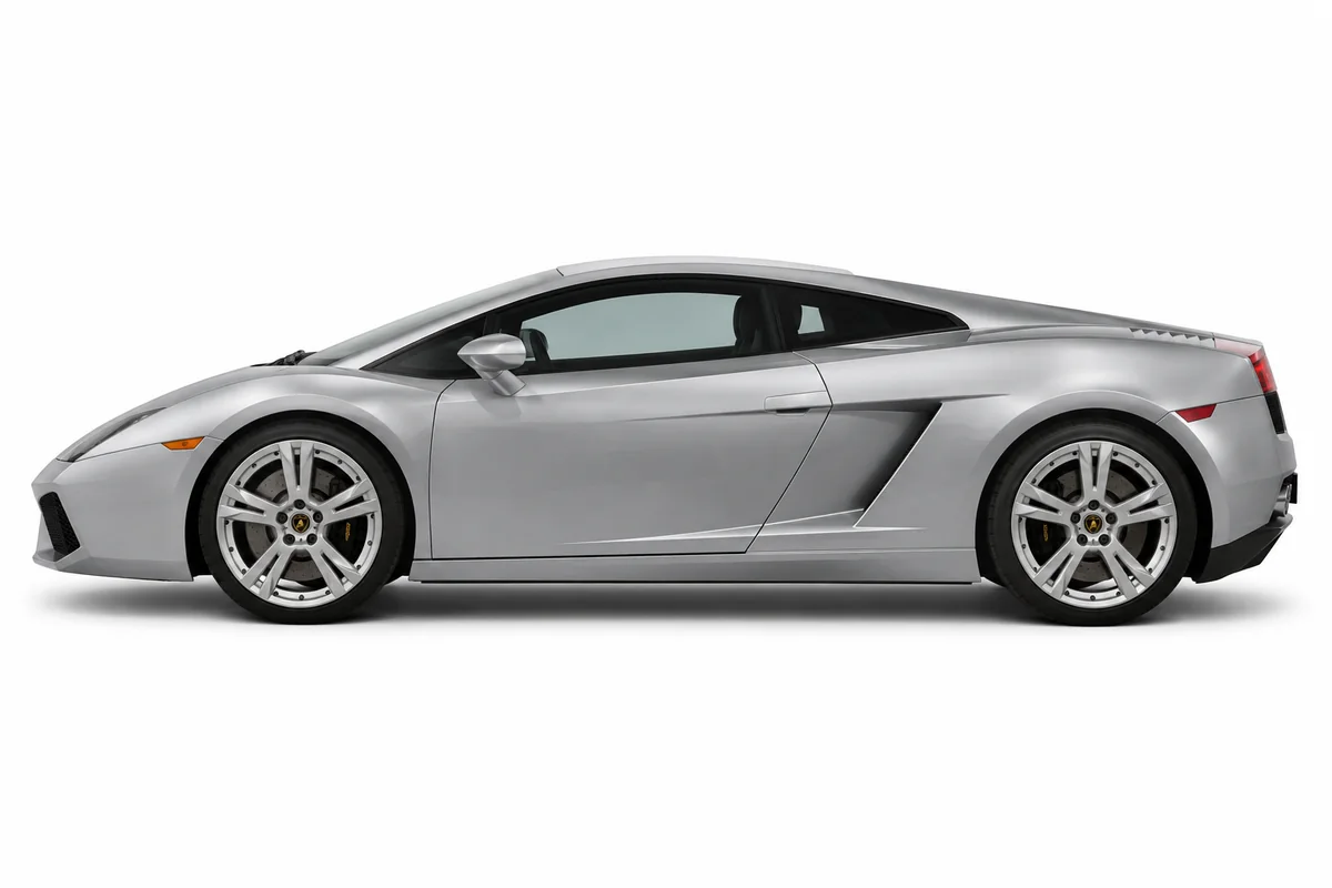 Illustrative side view of Lamborghini Gallardo; model year and body style may differ