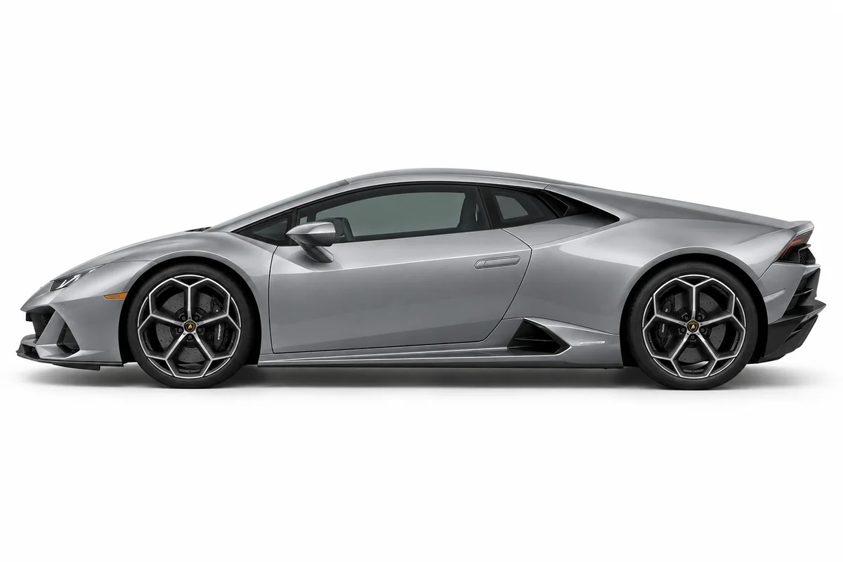 Illustrative side view of Lamborghini Huracan; model year and body style may differ