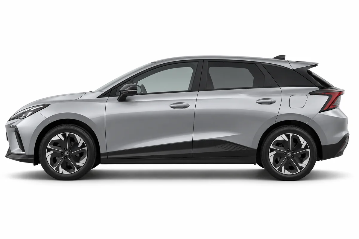 Illustrative side view of MG Mg4 Ev; model year and body style may differ
