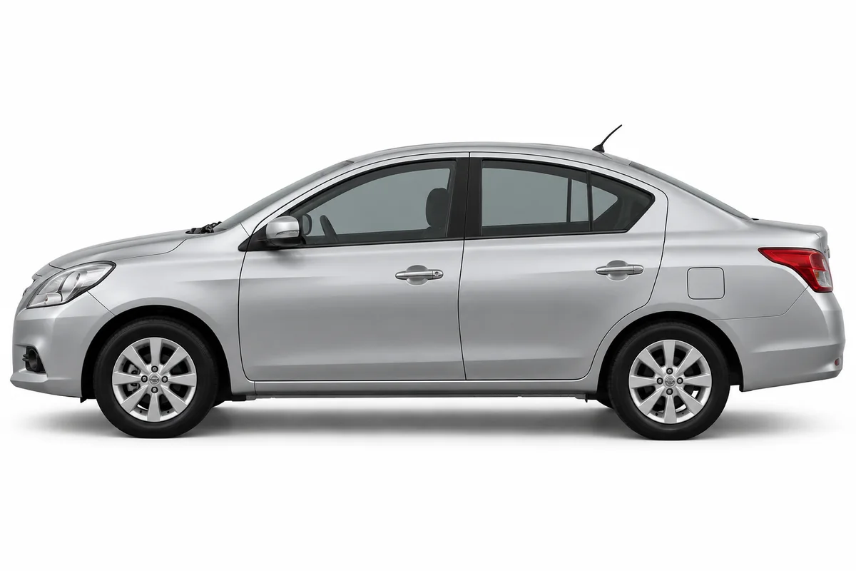 Illustrative side view of Nissan Almera; model year and body style may differ