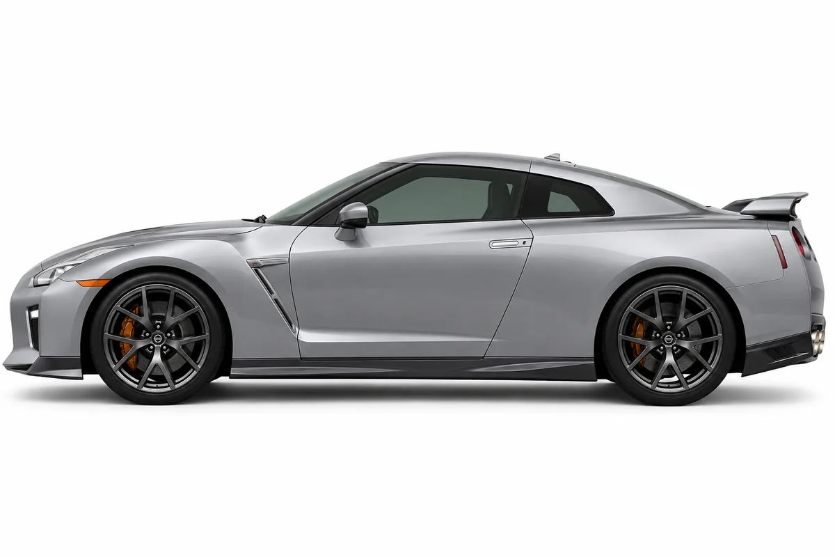 Illustrative side view of Nissan GT-R; model year and body style may differ