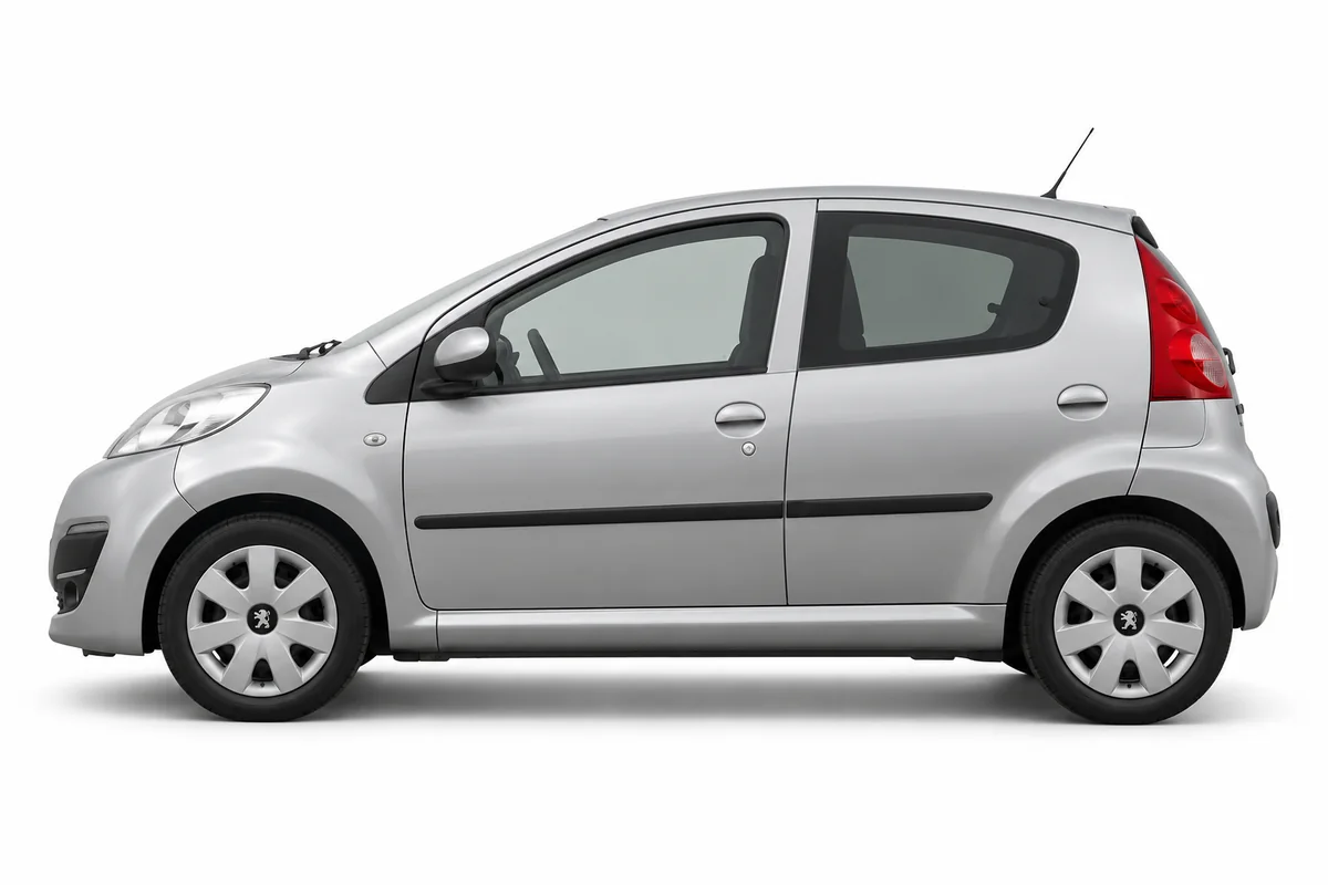 Illustrative side view of Peugeot 107; model year and body style may differ