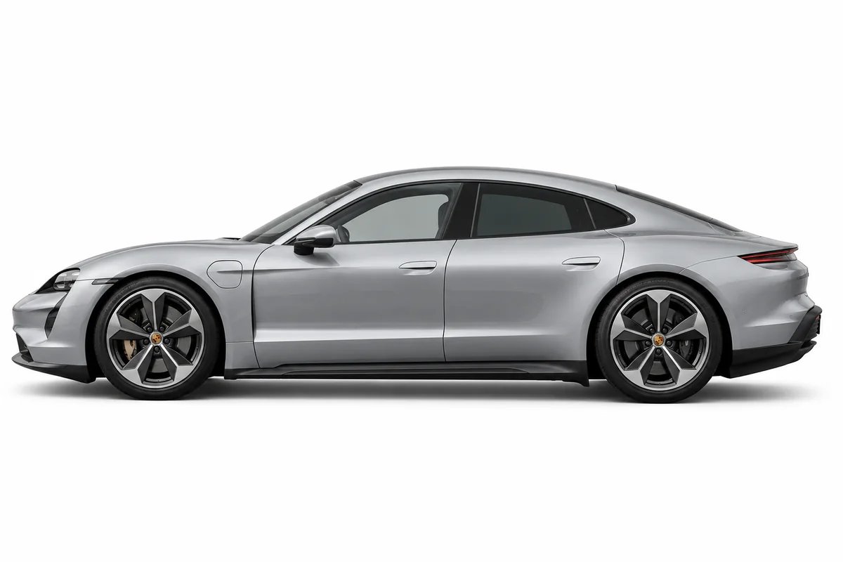 Illustrative side view of Porsche Taycan; model year and body style may differ