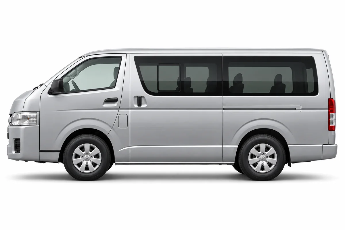 Illustrative side view of Toyota Hiace; model year and body style may differ