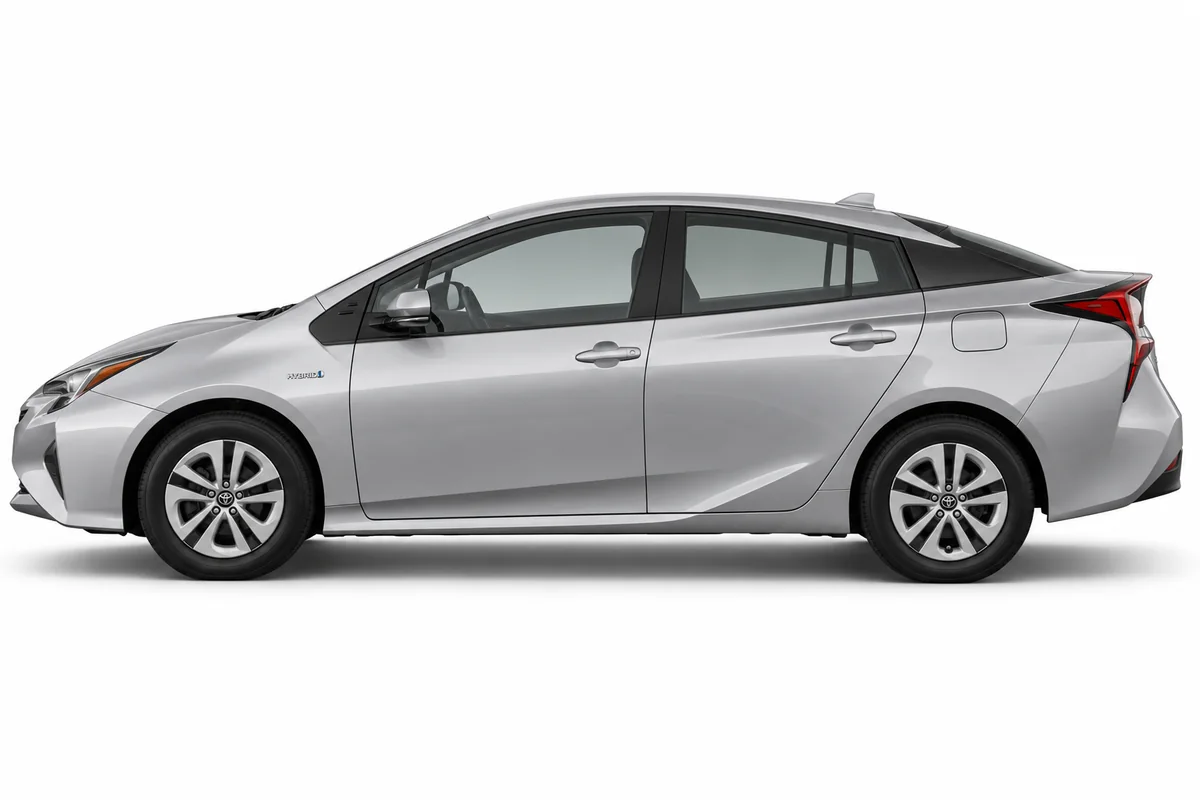 Illustrative side view of Toyota Prius; model year and body style may differ