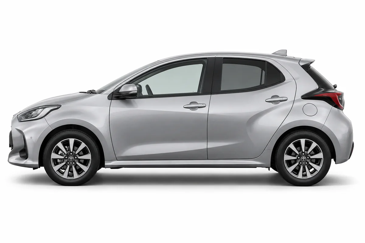 Illustrative side view of Toyota Yaris; model year and body style may differ