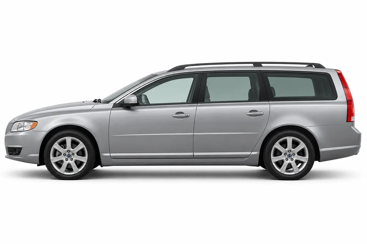 Illustrative side view of Volvo V70; model year and body style may differ